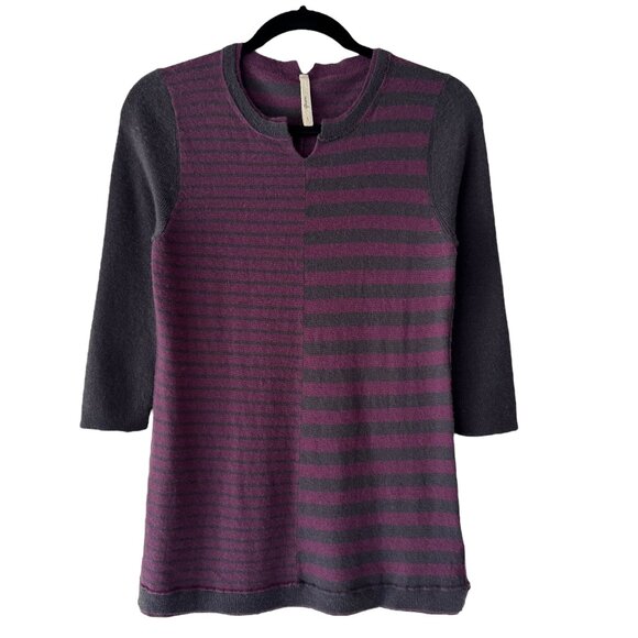 Nanette Lepore Oonagh 100% Cashmere Stripe Henley Sweater - Picture 1 of 6